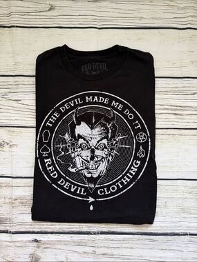 Red Devil Men’s Black Graphic Tee - The Devil Made Me Do It L